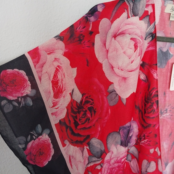 JC Sunny Red and Pink Rose Print Swim Cover Up Loungewear NWT - Picture 4 of 8